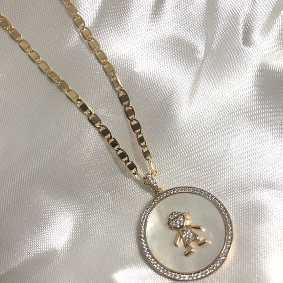 18k Gold Filled CZ Girl & Boy Necklace - Picture 6 of 9